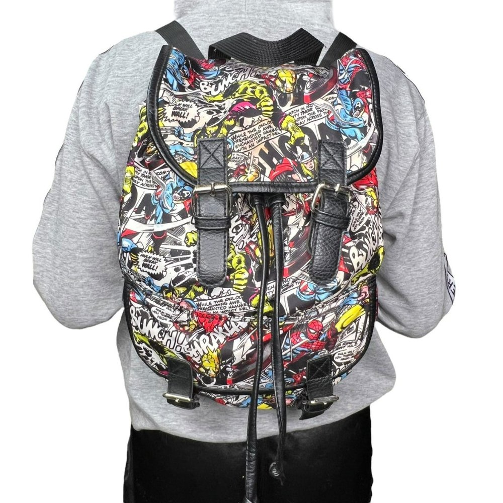 Marvel Flap Over Comic Slouch Backpack Loungefly Avengers Wolverine Thor - Picture 2 of 11